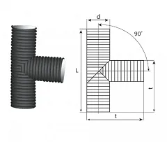Тройник 90° гофрированный канализационный 160/136 пэ SN8/SN6